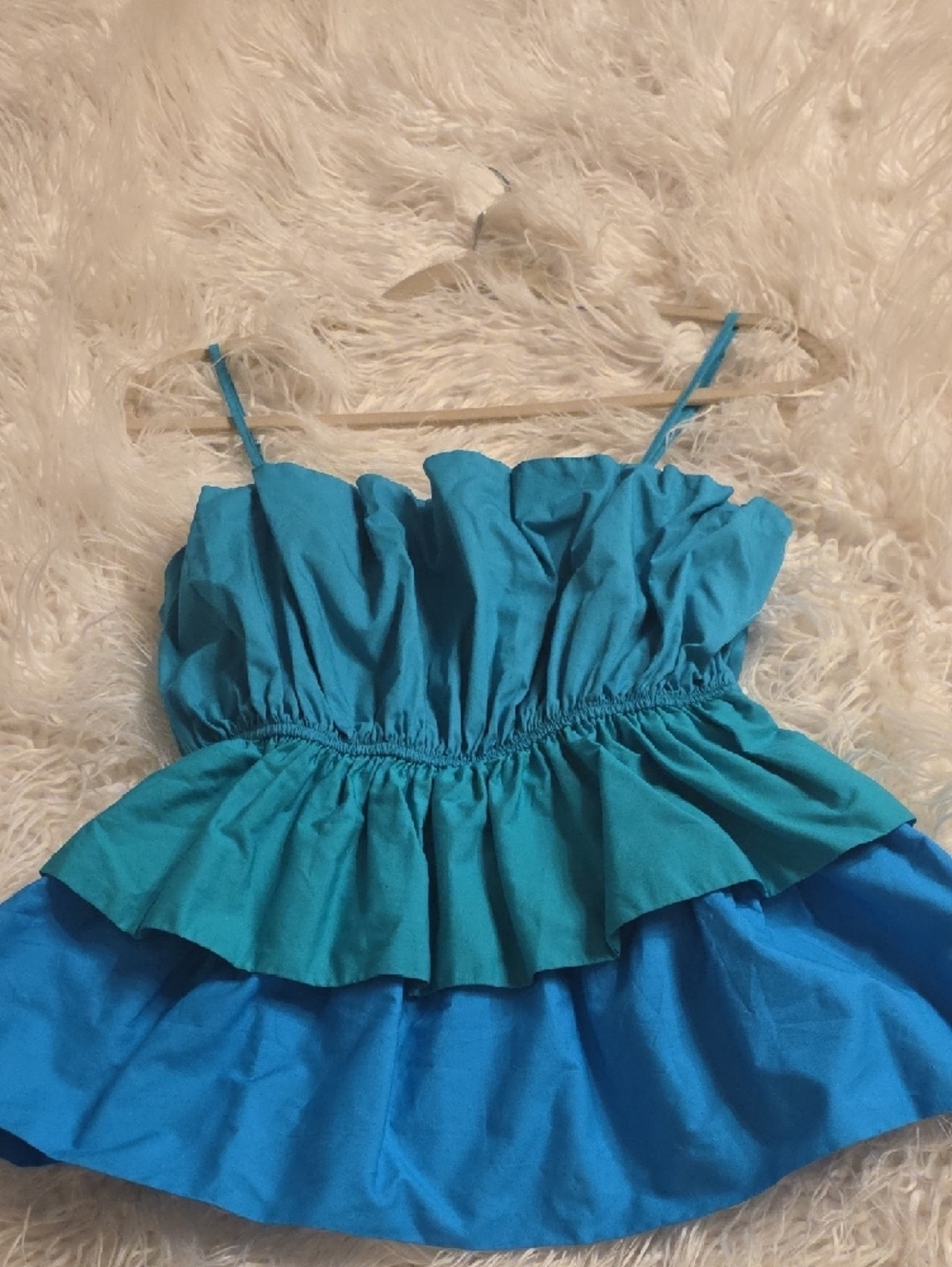 Milly Naiomi Cotton 3 Color Tiered Ruffled Peplum Spaghetti Strap Top  S - Picture 5 of 16